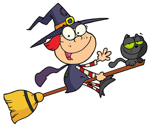 Halloween witch and cat — Stock Vector