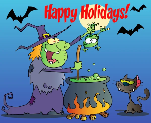 Halloween-Hexe und Katze — Stockvektor