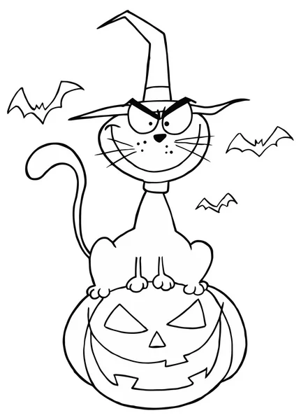 Fumetto halloween gatto strega — Vettoriale Stock