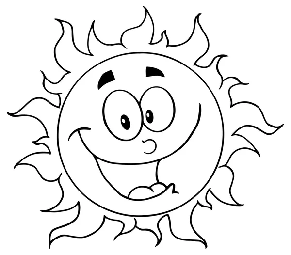 Outlined Happy Sun Mascot Cartoon Character — Stock Vector