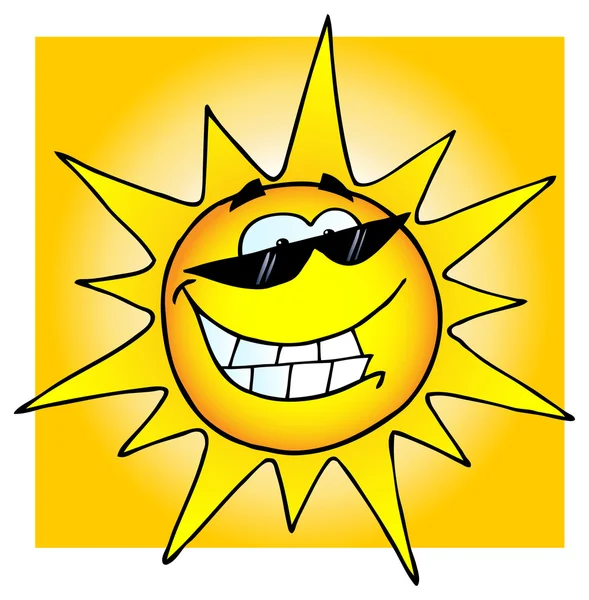 Personaje de dibujos animados sonriente del sol con gafas de sol — Vector de stock