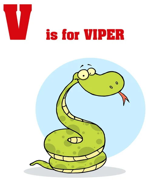 Alfabet letter V met cartoon viper — Stockvector