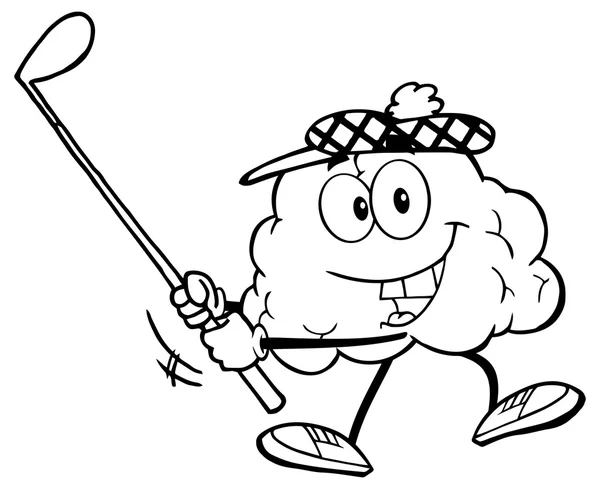 Hersenen swingende een golfclub — Stockvector