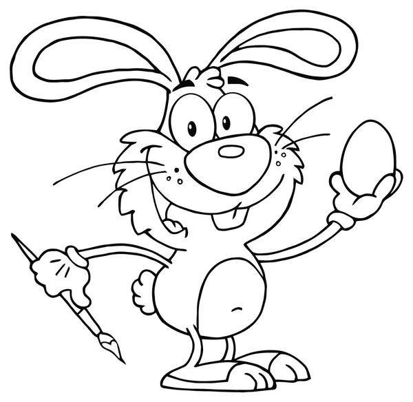 Happy Gray Rabbit Painting Easter Egg Vector Illustration — Stock Vector