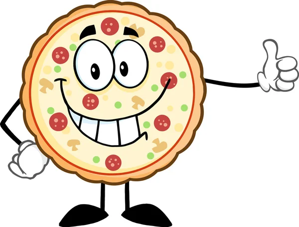 Personagem de pizza dando um polegar . —  Vetores de Stock