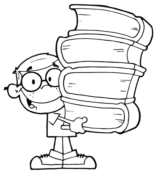 Cartone animato ragazzo con libri — Vettoriale Stock
