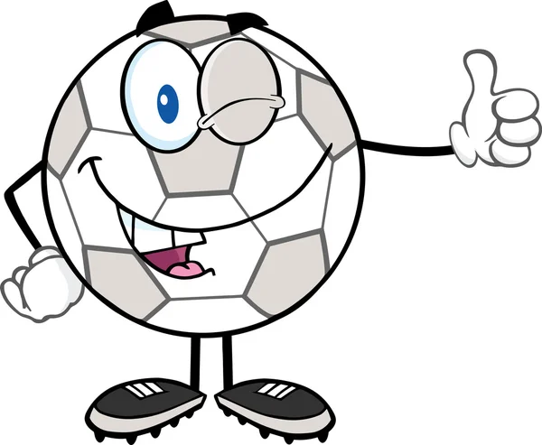 Ballon de football tenant un pouce vers le haut . — Image vectorielle