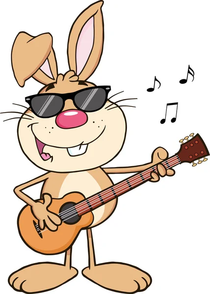 Rabbit With Sunglasses Playing A Guitar — Stock Vector