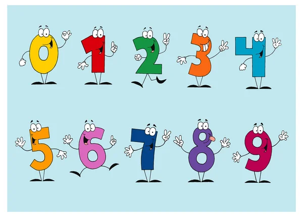 Numbers with eyes and hands — Stock Vector