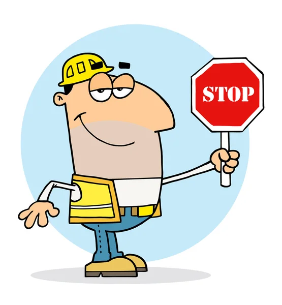 Cartoon Builder with Stop Sign — Stock Vector