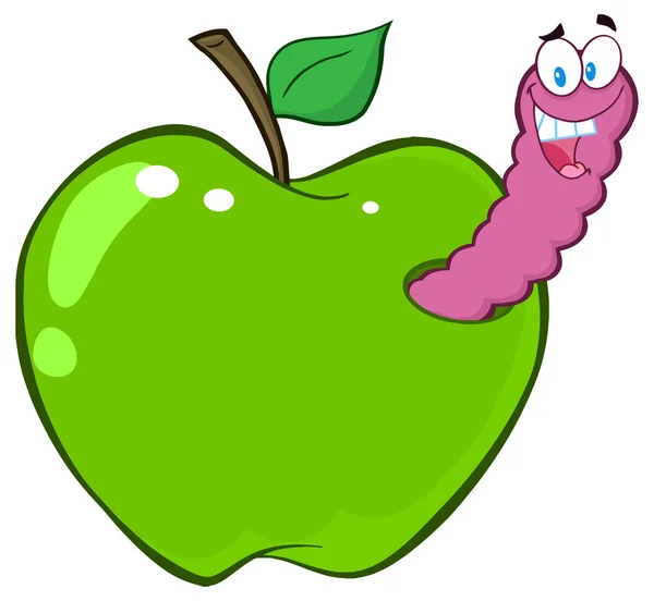 Happy Worm In Apple — Stock Vector