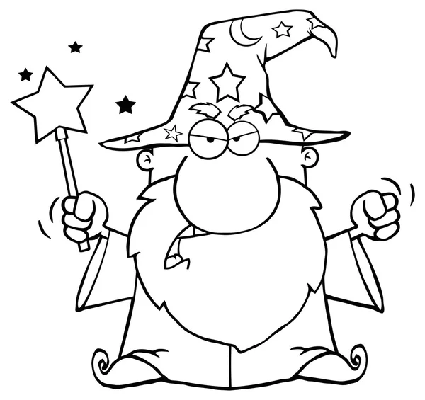 Outlined Angry Wizard — Stock Vector