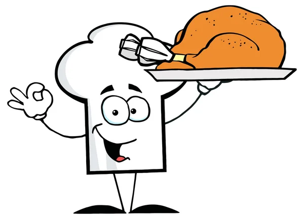 Cartoon chef-koks hoed met Turkije — Stockvector