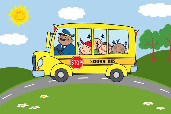 School bus met kinderen — Stockvector