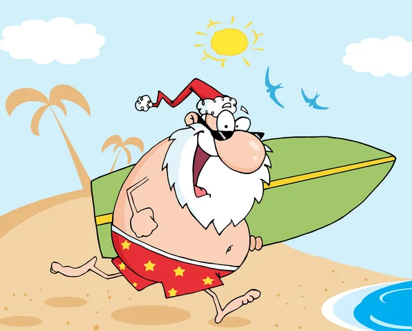 Santa Claus surfista en la isla — Archivo Imágenes Vectoriales