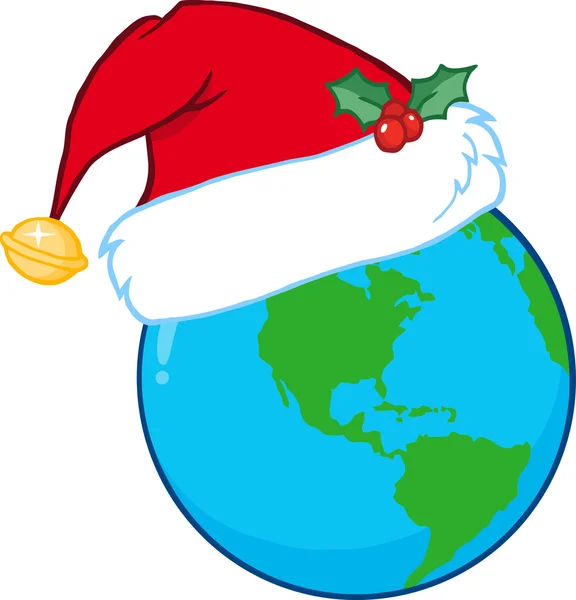 Santa Hat On A Earth — Stock Vector