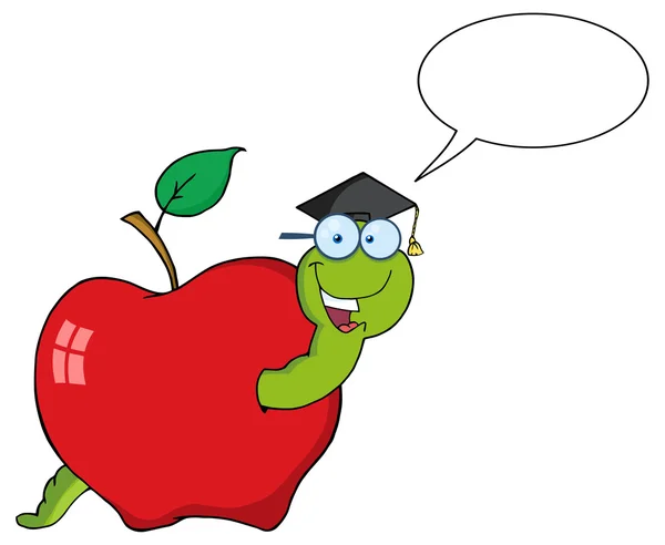 Šťastný postgraduální červ v apple — Stockový vektor