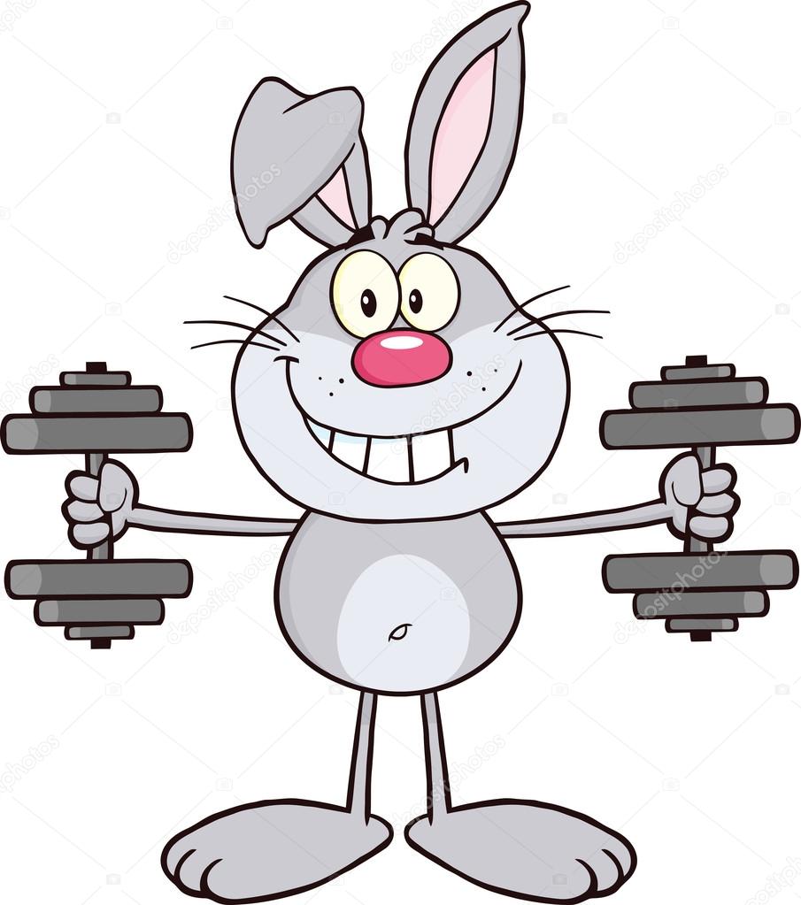 Strong Muscular Rabbit Holding Two Dumbbells Stock Vector (Royalty
