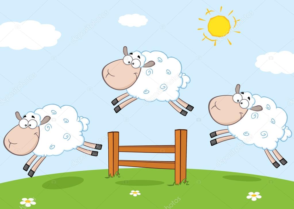 Funny Sheep Jumping Over A Fence.