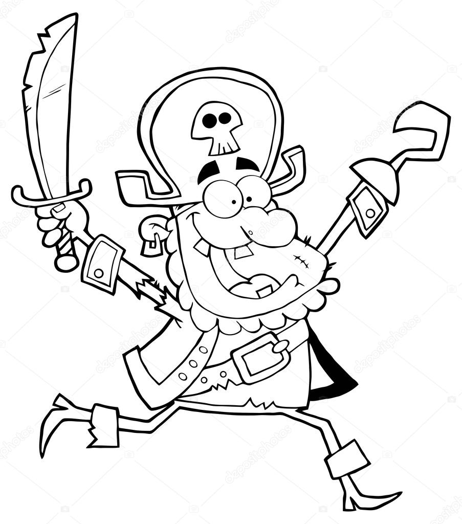 Outlined Running Pirate