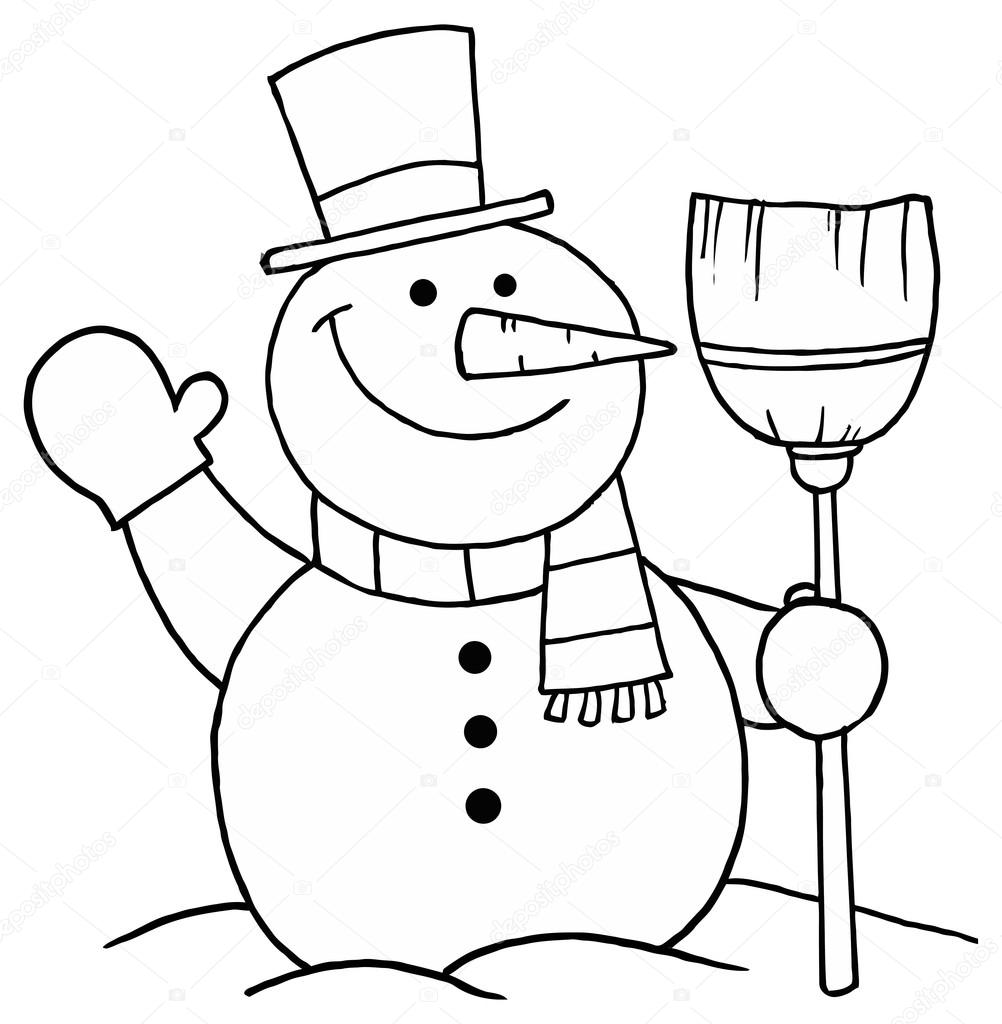 Clipart Outline Of A Snowman Outline Of A Snowman With A Broom Stock Vector C Hittoon