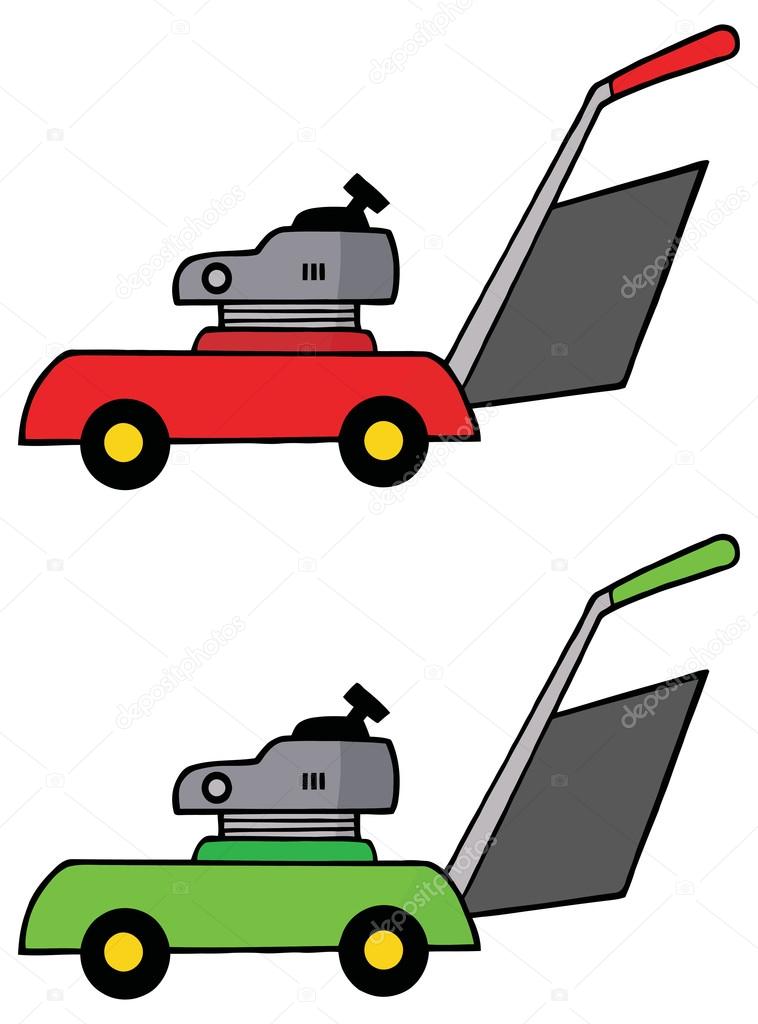 Red And Green Lawn Mowers