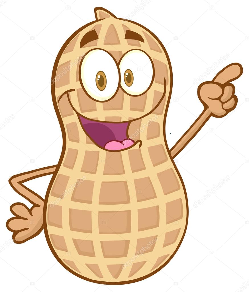 Peanut Cartoon Character Holding A Finger Up