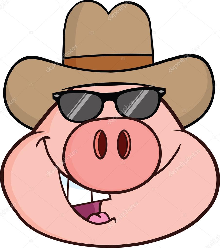 Pig With Sunglasses And Cowboy Hat.