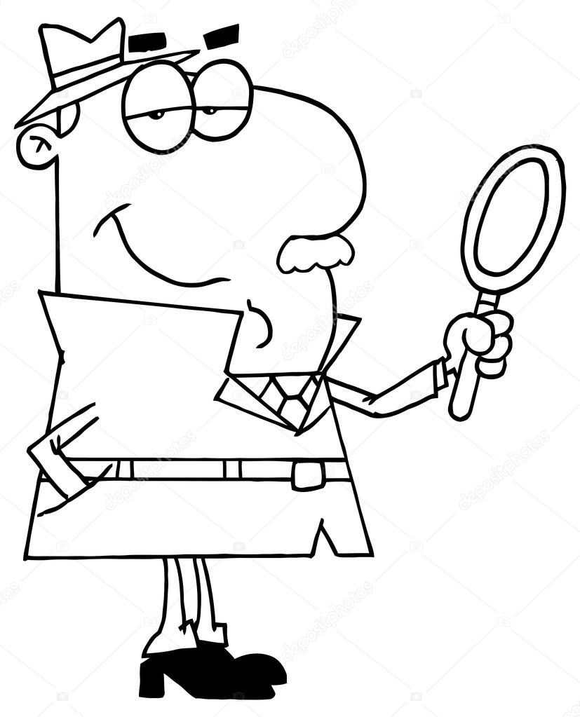 Detective with Magnifying Glass — Stock Vector © HitToon #61085805
