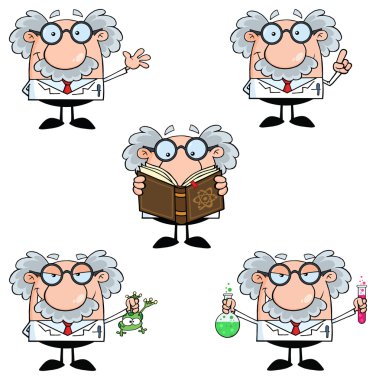 Bilim adamı karikatür karakter kümesi
