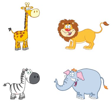 Aslan zürafa zebra ve fil