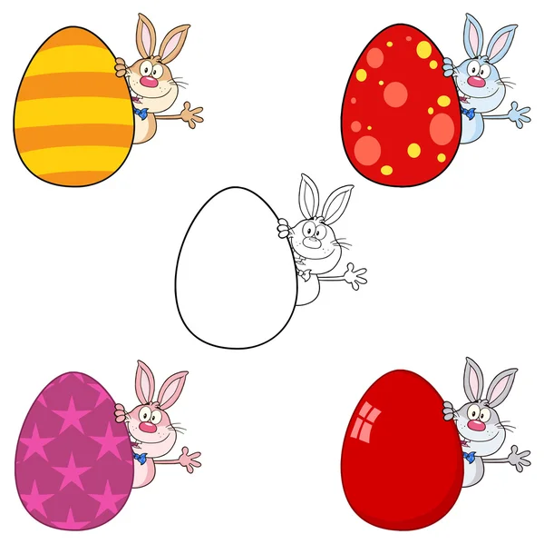 Conejos de dibujos animados, conjunto de conejos — Vector de stock