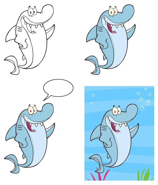 Personaje de tiburón de dibujos animados — Vector de stock