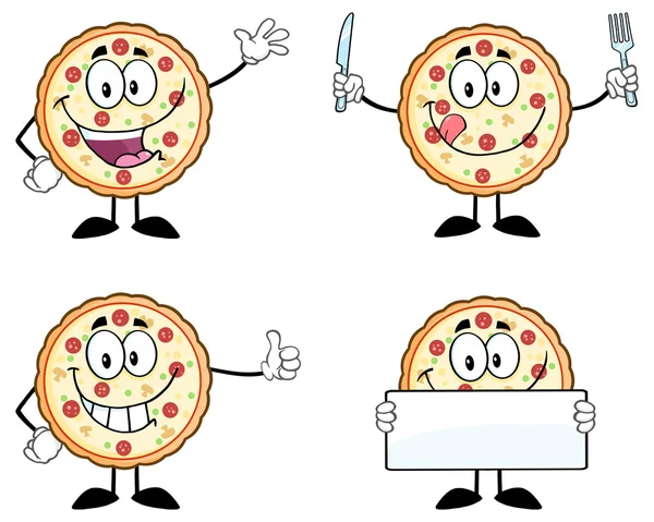 Juego de personajes de pizza de dibujos animados — Archivo Imágenes Vectoriales