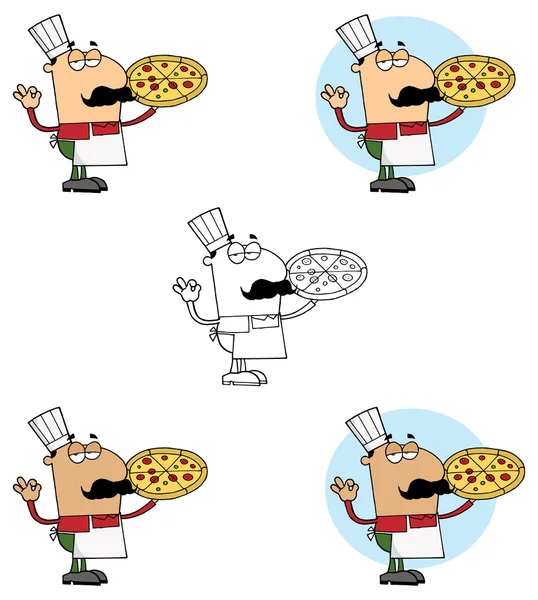 Chef dos desenhos animados com pizza —  Vetores de Stock
