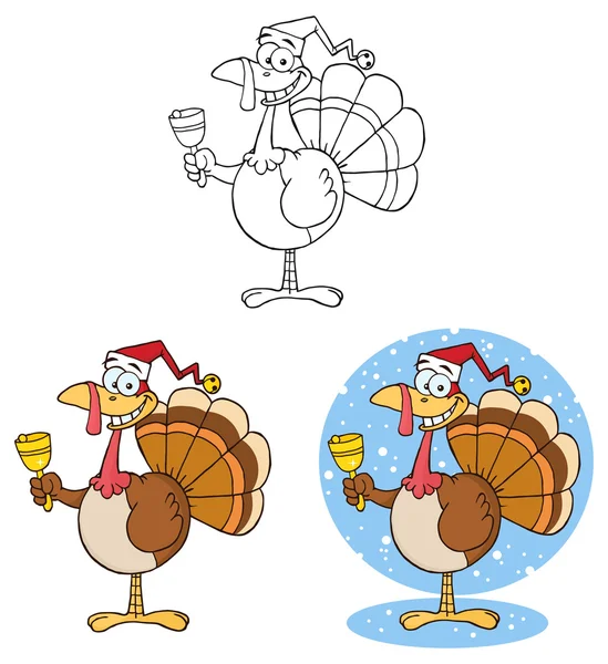 Navidad pavo sonando una campana . — Vector de stock