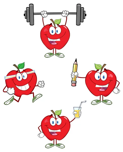 Красный набор мультяшных яблок — стоковый вектор