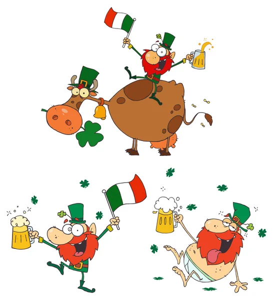 Cartoon Happy Leprechauns — Stock Vector