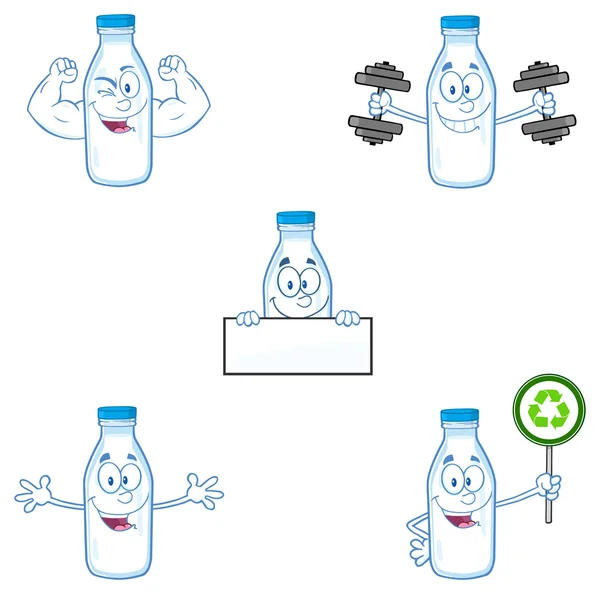 Milk Bottle  In Different Poses — Stock Vector