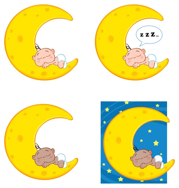 Baby slaapt op maan — Stockvector