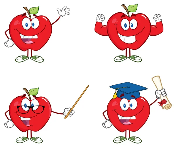 Manzanas rojas de dibujos animados conjunto — Vector de stock