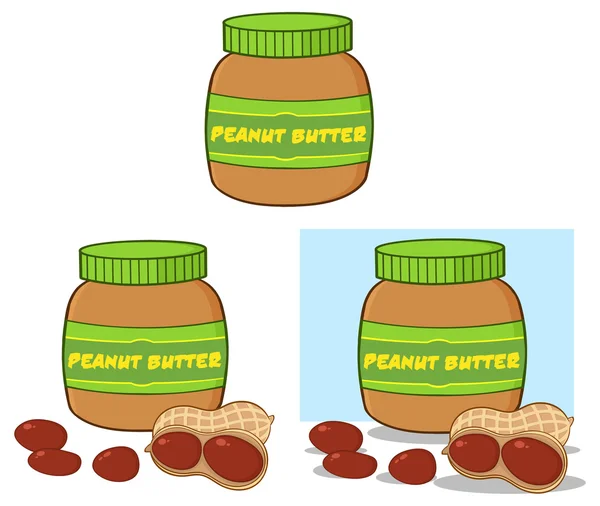Peanut Butter In Jars. — Stock Vector