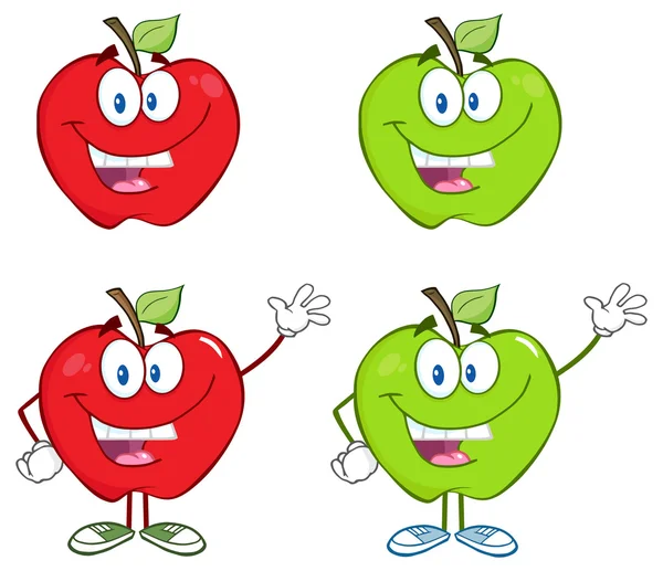 Red and green cartoon apples set — Stock Vector