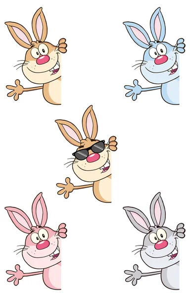 Conejos de dibujos animados, conjunto de conejos — Vector de stock