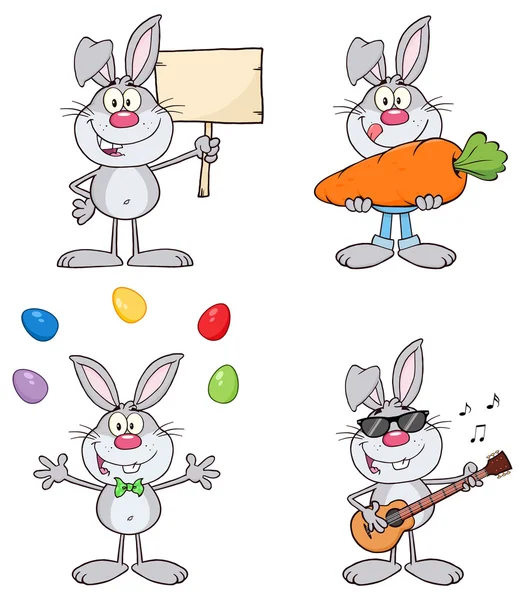 Conejos de dibujos animados, conjunto de conejos — Vector de stock