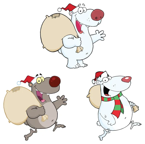 Bear Characters With Christmas Bag. — Stock Vector