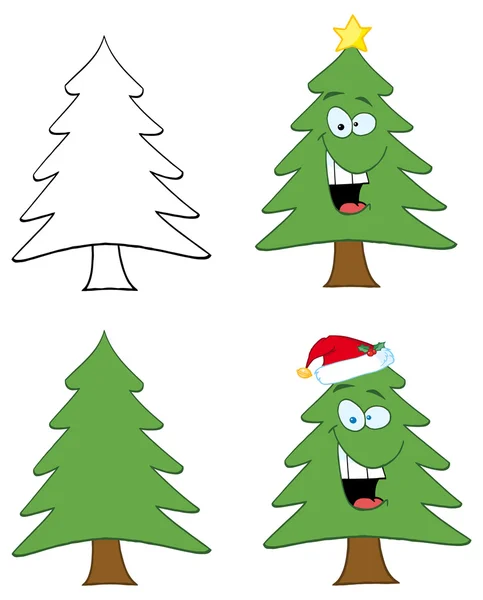 Árboles de Navidad Personajes de dibujos animados . — Vector de stock