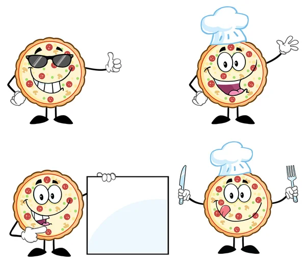 Conjunto de caracteres de pizza de desenhos animados —  Vetores de Stock