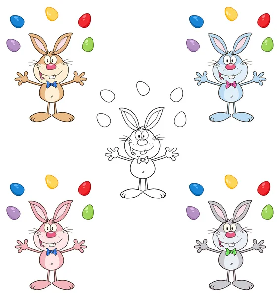 Conejos de dibujos animados, conjunto de conejos — Vector de stock