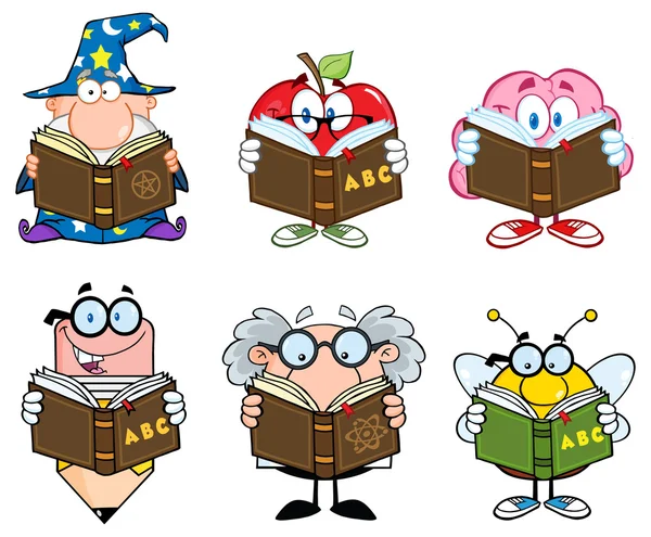 Různé maskoty čtení knihy — Stockový vektor